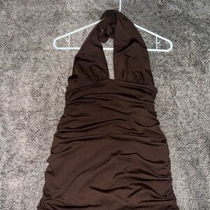 SHEIN Brown Halter Mini Dress